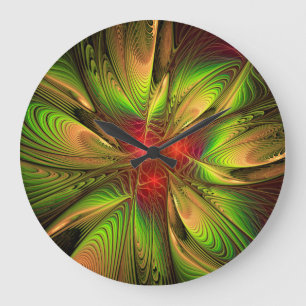 Grande Horloge Ronde Fleurs imaginaires fractales douces et tendres