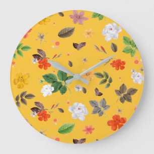 Grande Horloge Ronde Fleurs jaunes et roses blanches 10