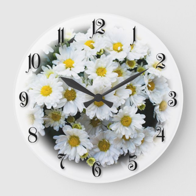 Grande Horloge Ronde Fleurs marguerites blanches (Recto)