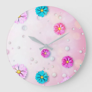 Grande Horloge Ronde Fleurs Motif 7