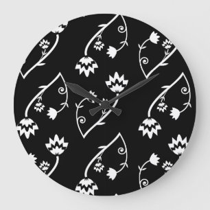 Grande Horloge Ronde Fleurs noires rétro