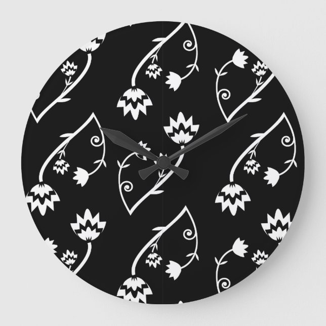Grande Horloge Ronde Fleurs noires rétro (Recto)