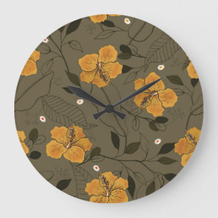 Grande Horloge Ronde Fleurs réalistes : Vintage sans couture
