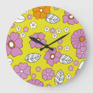 Grande Horloge Ronde Fleurs Rétro 1960