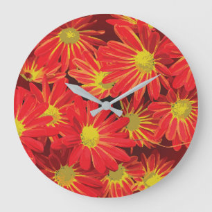 Grande Horloge Ronde Fleurs rouges et jaunes 1