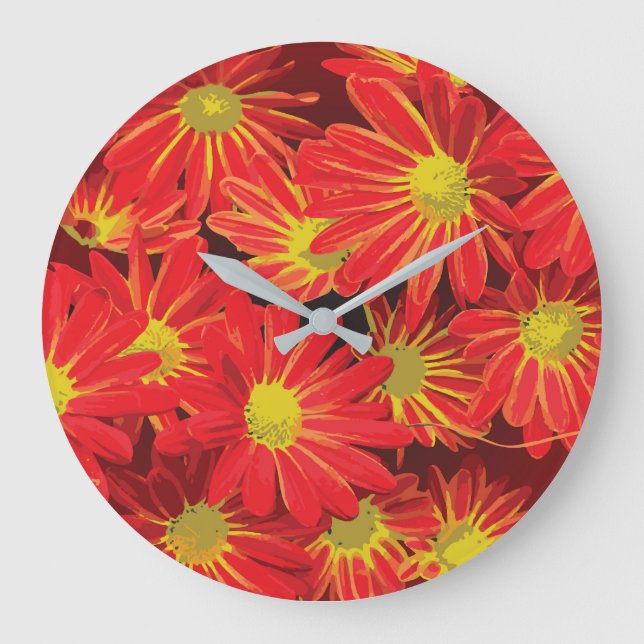 Grande Horloge Ronde Fleurs rouges et jaunes 1 (Recto)