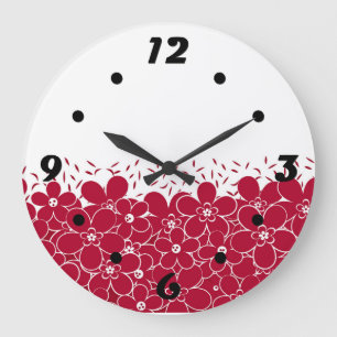 Grande Horloge Ronde Fleurs rouges marguerites sur arrière - plan blanc