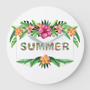 Grande Horloge Ronde Fleurs tropicales Amusement été