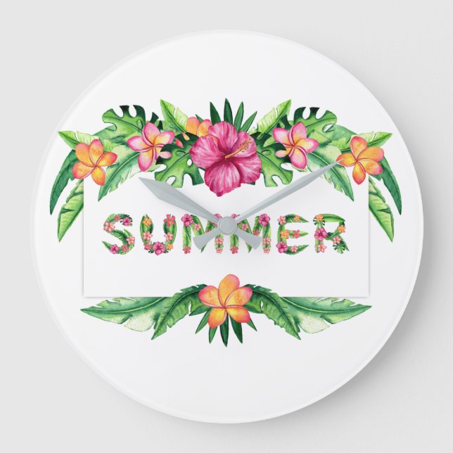 Grande Horloge Ronde Fleurs tropicales Amusement été (Recto)