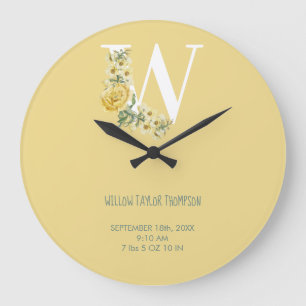Grande Horloge Ronde Fleurs Vintages jaunes Statistiques initiales de n