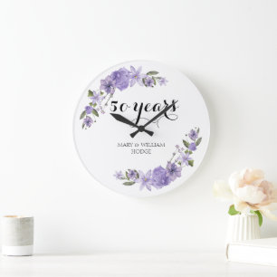 Grande Horloge Ronde Fleurs violettes de lavande pour 50e anniversaire