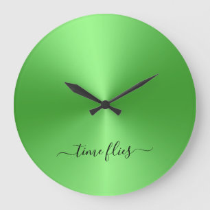 Grande Horloge Ronde Flies Temps Néon Vert Style Métallurgique Acryli