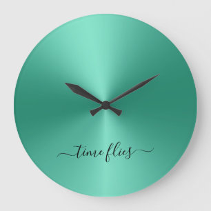 Grande Horloge Ronde Flies temps vert doux style métallique acrylique