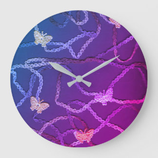 Grande Horloge Ronde Floating Butterflies Clock (Purple)