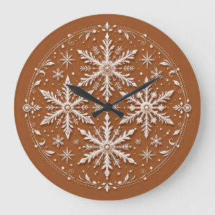 Grande Horloge Ronde Flocons de neige blancs complexes exquis