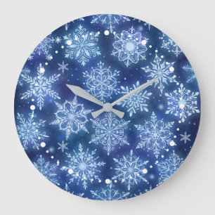 Grande Horloge Ronde Flocons de neige de magie hivernale ciel bleu prof
