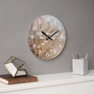 Grande Horloge Ronde Floral Boho Beige Blanc