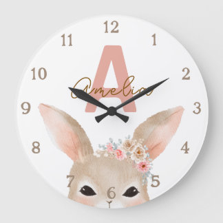 Grande Horloge Ronde Floral Bunny Ears Monogram Nursery Clock Personali