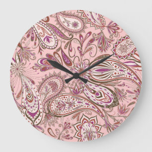 Grande Horloge Ronde Floral Ethnique : Design Oriental Paisley.