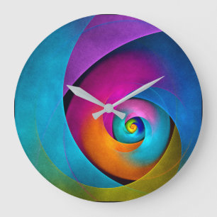 Grande Horloge Ronde Floral moderne Art Abstrait rose Bleu Motif #17