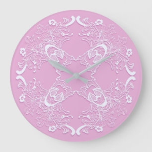 Grande Horloge Ronde Floral retro pink lace design.