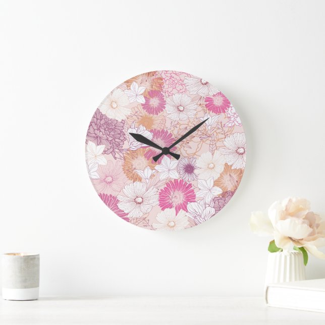 Grande Horloge Ronde Floral sans joint (Maison)