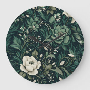 Grande Horloge Ronde Floral vert émeraude foncé