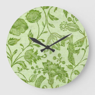 Grande Horloge Ronde Floral vert Vintage rustique