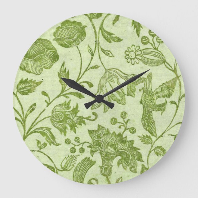 Grande Horloge Ronde Floral vert Vintage rustique (Recto)