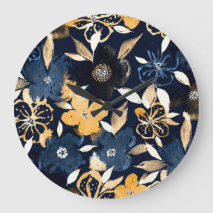 Grande Horloge Ronde Floraux Abstraits : Motif de répétition aquarelle