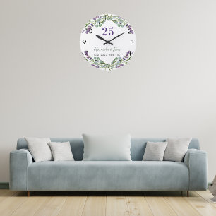 Grande Horloge Ronde Floraux de violette lavande mariage anniversaire d