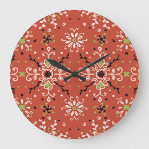 Grande Horloge Ronde Flore folklorique : Motif Talavera coloré.