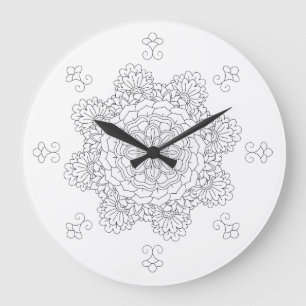 Grande Horloge Ronde Flower Mandala. Eléments décodeurs de vintage. Lis