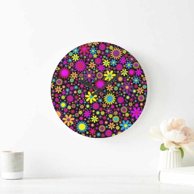Grande Horloge Ronde Flower Power (Maison)