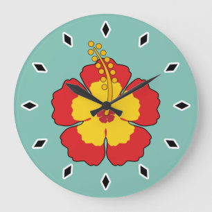 Grande Horloge Ronde Flower rouge hibiscus