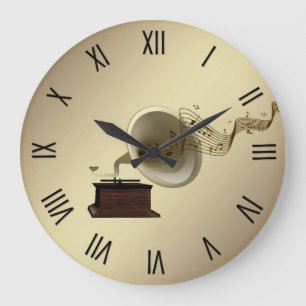 Grande Horloge Ronde Flux musicaux de gramophone avec 12 chiffres