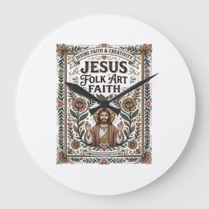 Grande Horloge Ronde Foi en Jésus Art Populaire Foi Chrétienne Jésus Ar