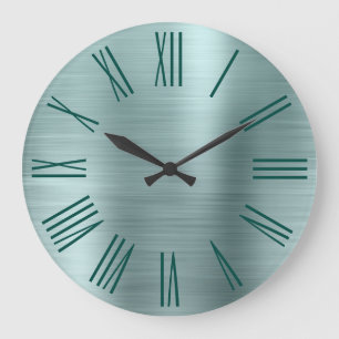 Grande Horloge Ronde Folie brossée sarcelle chiffres romains turquoise