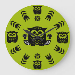Grande Horloge Ronde Folk Art Nordic Owl