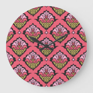 Grande Horloge Ronde Fond d'écran couleur bleu Oriental Damask Floral