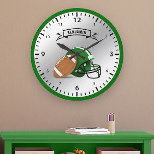 Grande Horloge Ronde Football Américain Nom Personnalisé Chambre de Gar