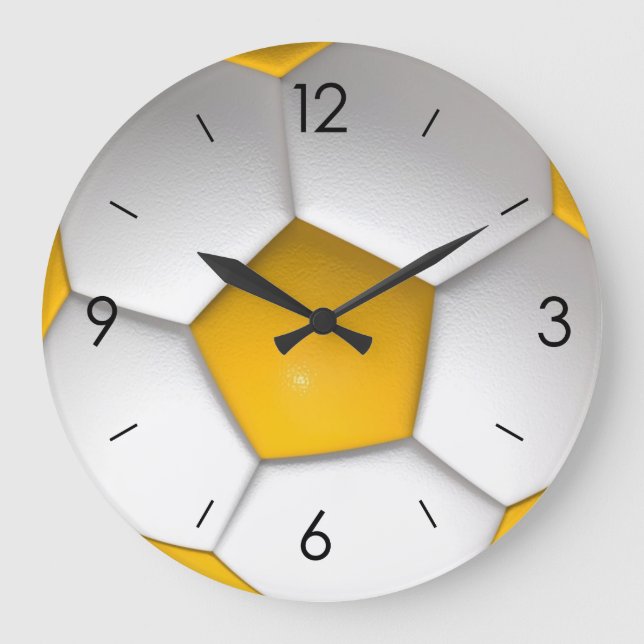 Grande Horloge Ronde Football blanc et jaune (Recto)