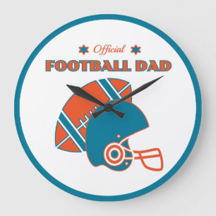 Grande Horloge Ronde Football papa sportifs amateurs orange bleu vintag