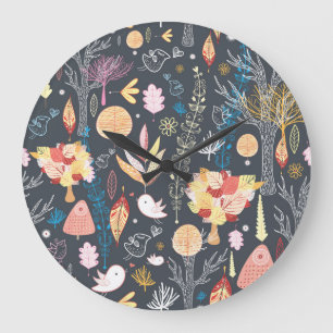 Grande Horloge Ronde Forêt d'automne : Beauté saisonnière texturée.