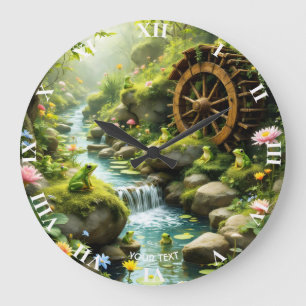 Grande Horloge Ronde Forêt de la rivière Cute Frog Imaginaire