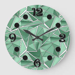 Grande Horloge Ronde Formes géométriques motif vert abstrait