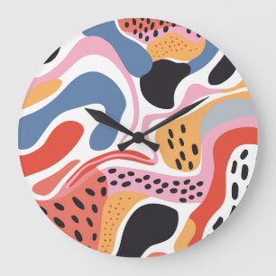 Grande Horloge Ronde Formes organiques abstraites colorées motif modern