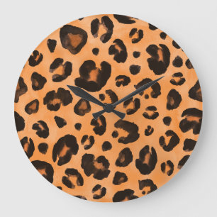 Grande Horloge Ronde Fourrure de léopard, aquarelle, texture transparen