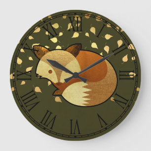 Grande Horloge Ronde Fox mignon d'automne
