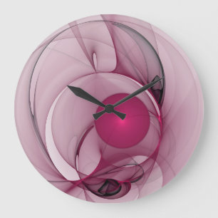 Grande Horloge Ronde Fractale balançante, Art abstrait moderne rose bai